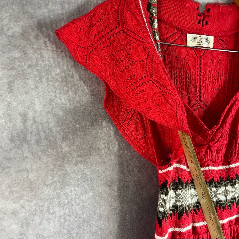Free People Nordic Fair Isle Sweater Dress Women Small S Red Bohemian Stretch - Picture 2 of 13